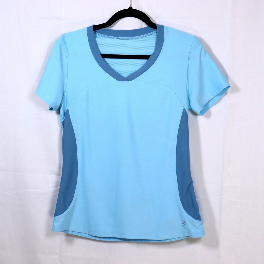 Ariat Short Sleeve Shirt Medium Blue Womens V-Neck Performance Top